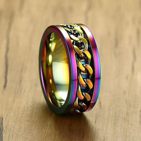 8MM Titanium Stainless Steel 5 Color Rotating Chain Ring Punk Style Personality Men's Ring Jewelry Charm Party Gift 4