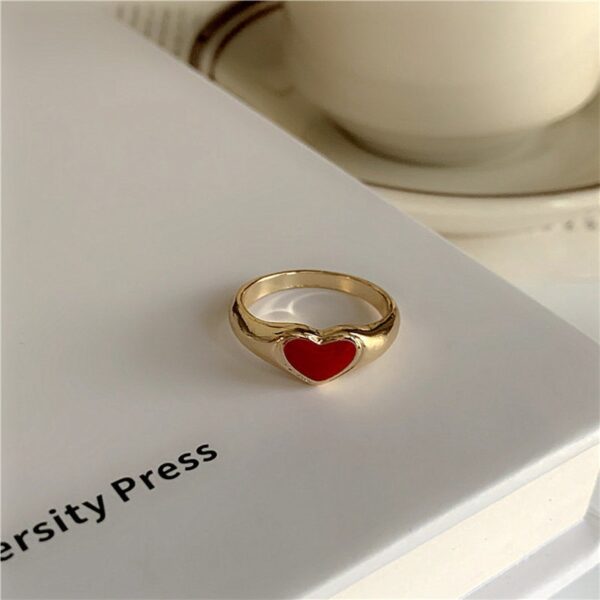 Romantic Simple Red Black Heart-shaped Metal Ring Fashion Cute Wedding Gold Color Ring For Women Punk Party Jewelry Gift 5