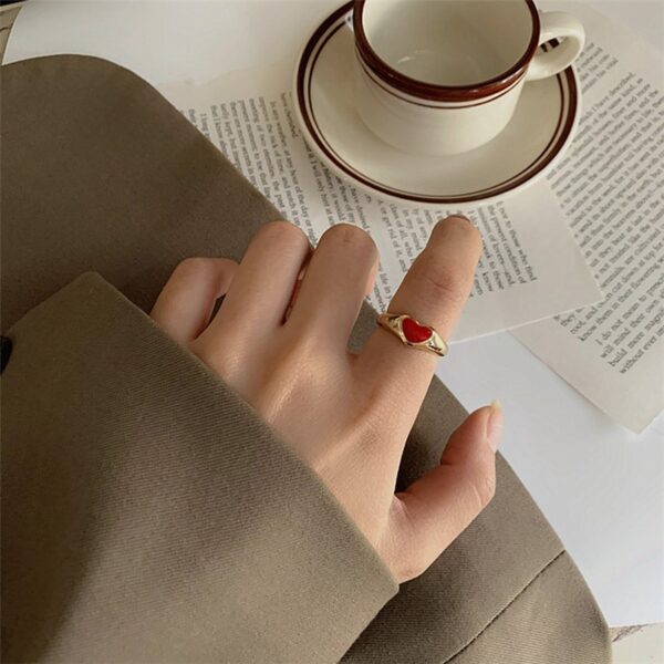 Romantic Simple Red Black Heart-shaped Metal Ring Fashion Cute Wedding Gold Color Ring For Women Punk Party Jewelry Gift 2