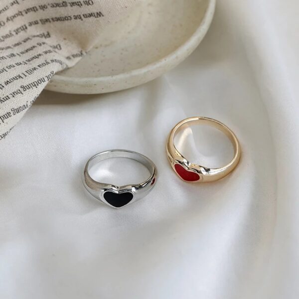 Romantic Simple Red Black Heart-shaped Metal Ring Fashion Cute Wedding Gold Color Ring for Women Punk Party Jewelry Gift 1