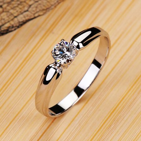 Luxury Female Small Round Stone Ring Real 925 Sterling Silver Engagement Ring Crystal Solitaire Wedding Rings For Women 1