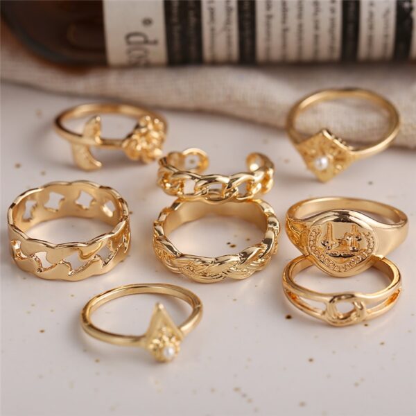 17KM Bohemian Gold Chain Rings Set For Women Fashion Boho Coin Snake Moon Rings Party 2021 Trend Jewelry Gift 3