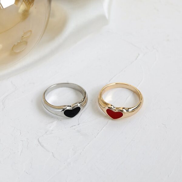 Romantic Simple Red Black Heart-shaped Metal Ring Fashion Cute Wedding Gold Color Ring For Women Punk Party Jewelry Gift 5