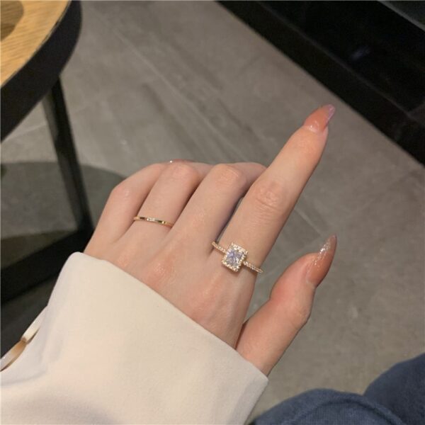 MENGJIQIAO Korean Delicate Square Cubic Zircon Rings For Women Girls Micro Paved Open Adjustable Ring Fashion Jewelry Gifts 3