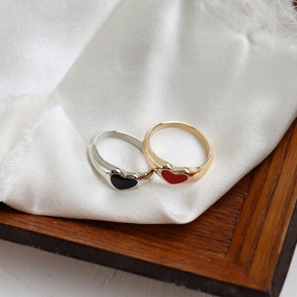 Romantic Simple Red Black Heart-shaped Metal Ring Fashion Cute Wedding Gold Color Ring For Women Punk Party Jewelry Gift 6