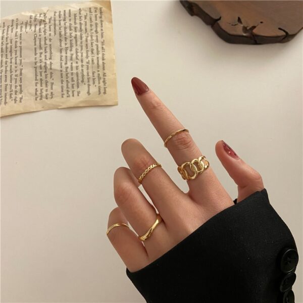 17KM Bohemian Gold Chain Rings Set For Women Fashion Boho Coin Snake Moon Rings Party 2021 Trend Jewelry Gift 5