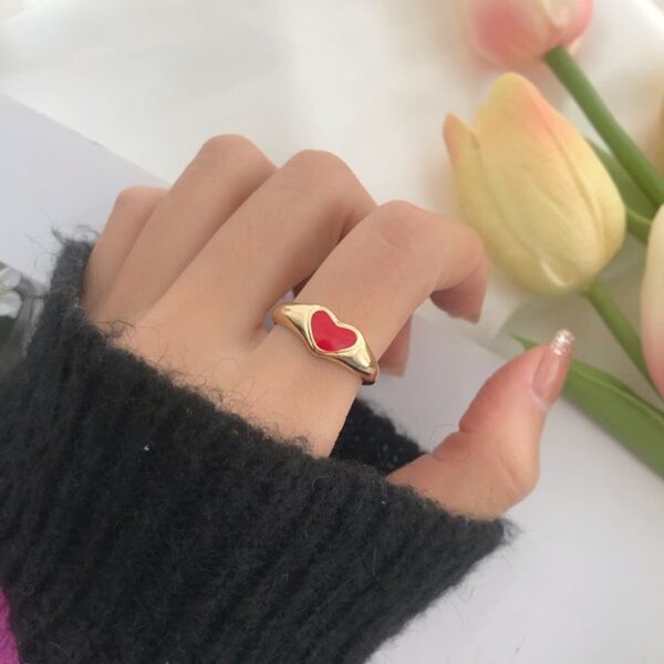 Romantic Simple Red Black Heart-shaped Metal Ring Fashion Cute Wedding Gold Color Ring For Women Punk Party Jewelry Gift 2