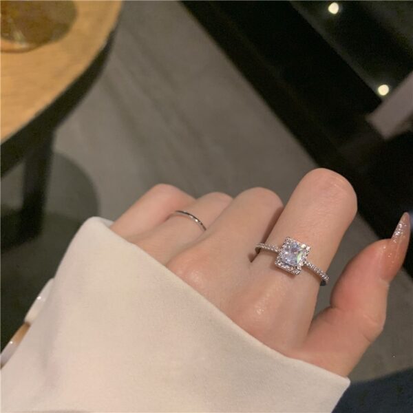 MENGJIQIAO Korean Delicate Square Cubic Zircon Rings For Women Girls Micro Paved Open Adjustable Ring Fashion Jewelry Gifts 2