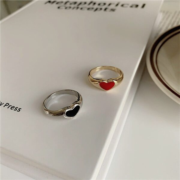 Romantic Simple Red Black Heart-shaped Metal Ring Fashion Cute Wedding Gold Color Ring For Women Punk Party Jewelry Gift 4