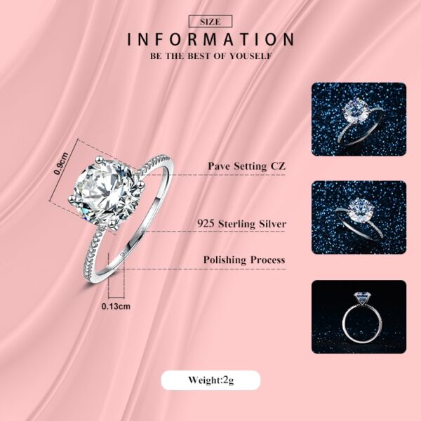 2021 Classic Luxury Real Solid 925 Sterling Silver Ring 3Ct 10 Hearts Arrows Zircon Wedding Jewelry Rings Engagement For Women 3
