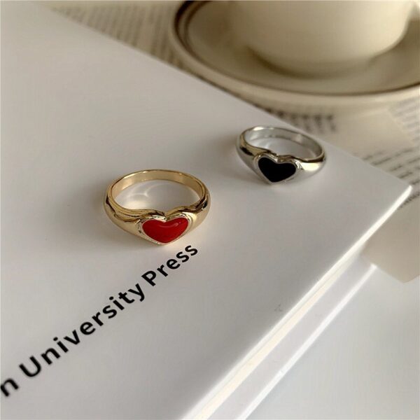 Romantic Simple Red Black Heart-shaped Metal Ring Fashion Cute Wedding Gold Color Ring For Women Punk Party Jewelry Gift 3